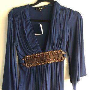 Navy sky shirt with brown leather